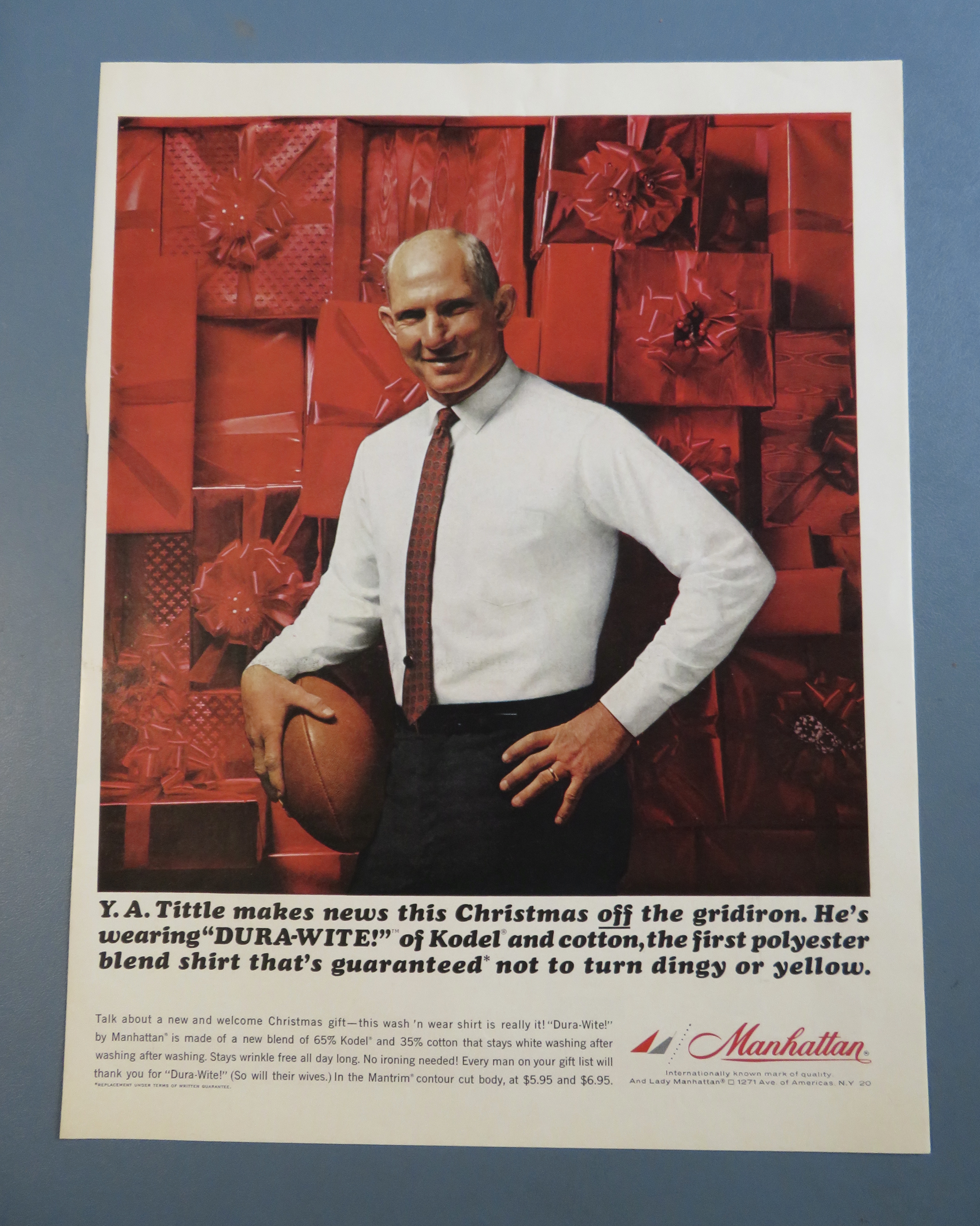 1963 Manhattan Shirts with Quarterback Y. A. Tittle