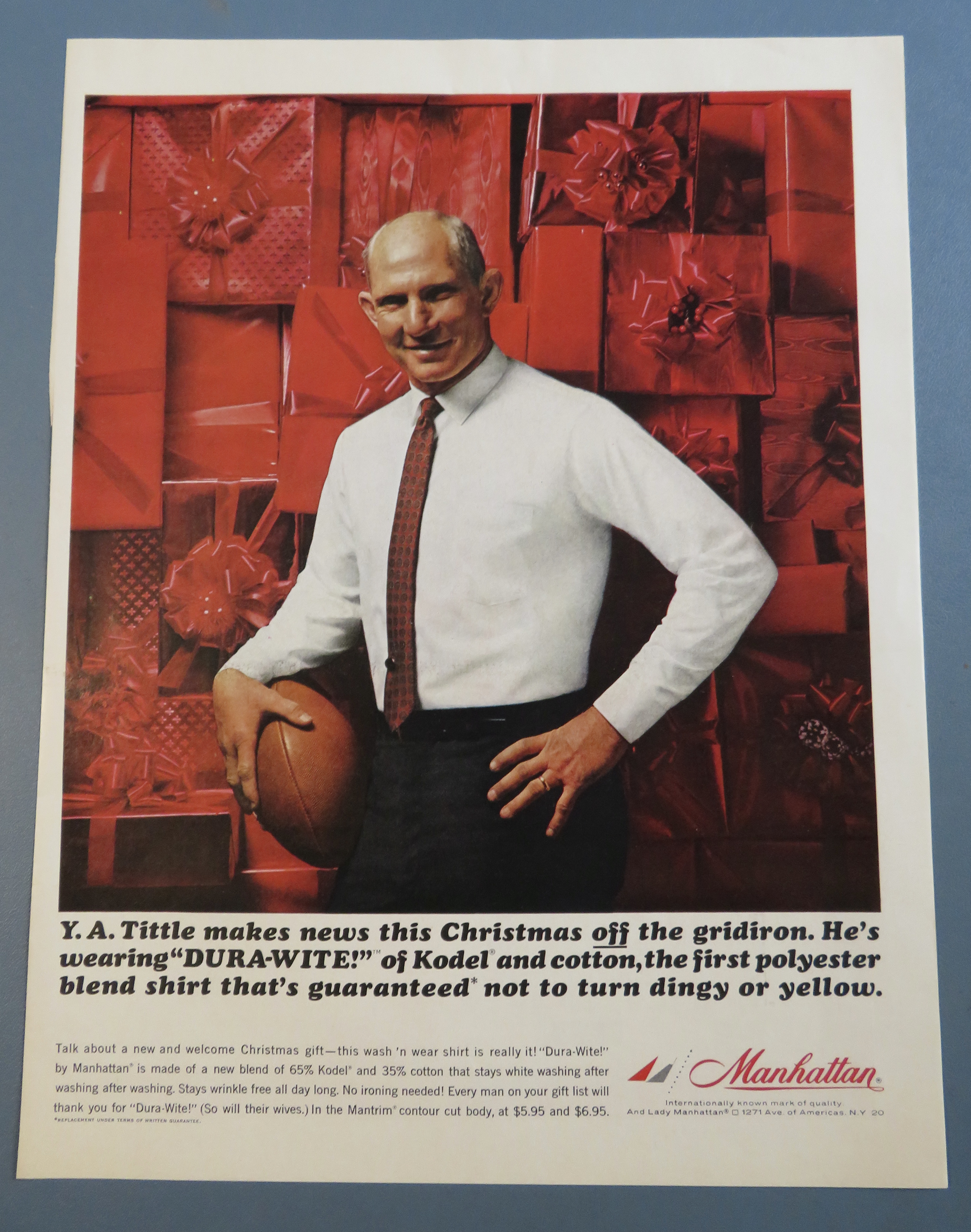 1963 Manhattan Shirts with Quarterback Y. A. Tittle
