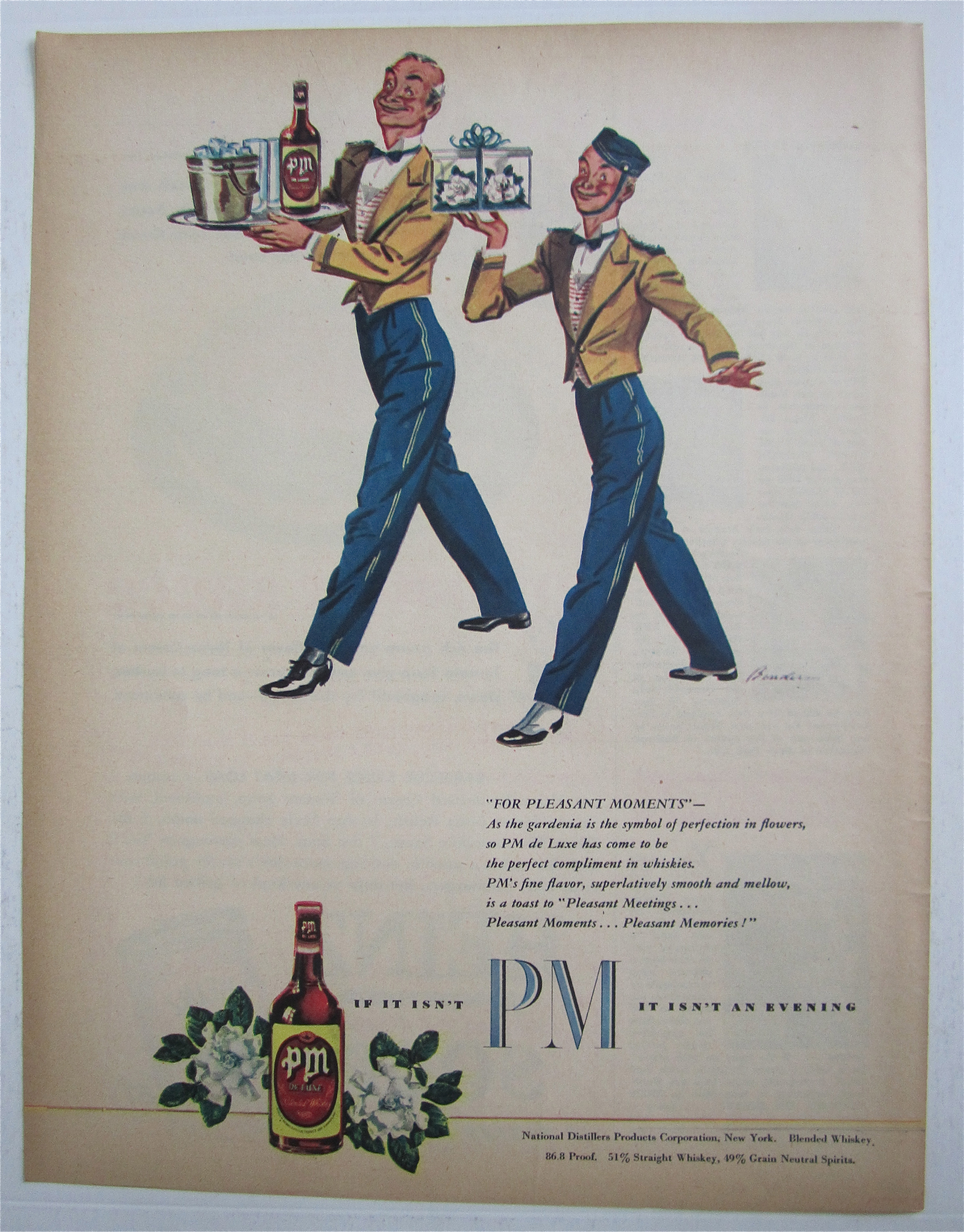 1945 PM Whiskey with Two Bellboys Carrying Whiskey