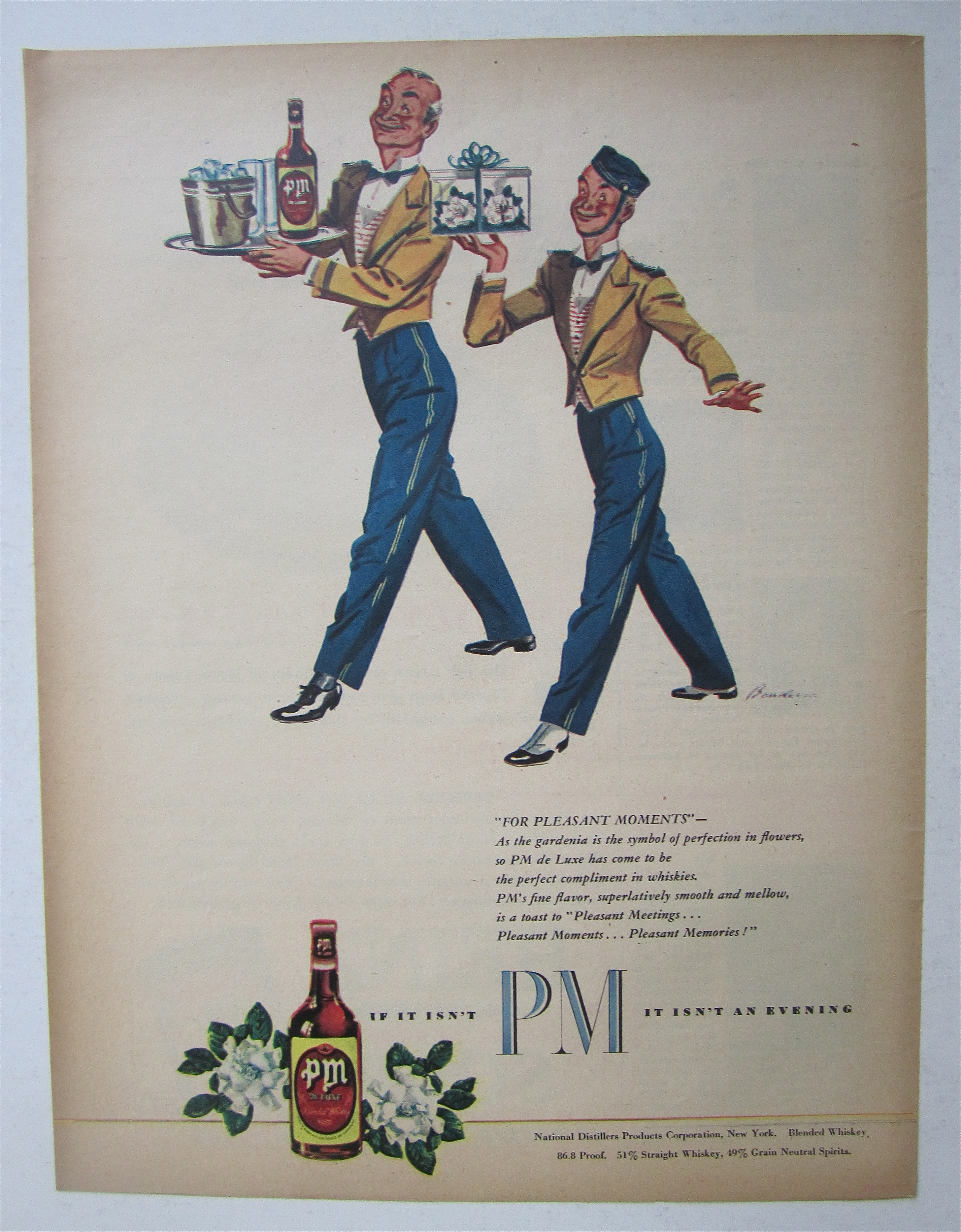 1945 PM Whiskey with Two Bellboys Carrying Whiskey