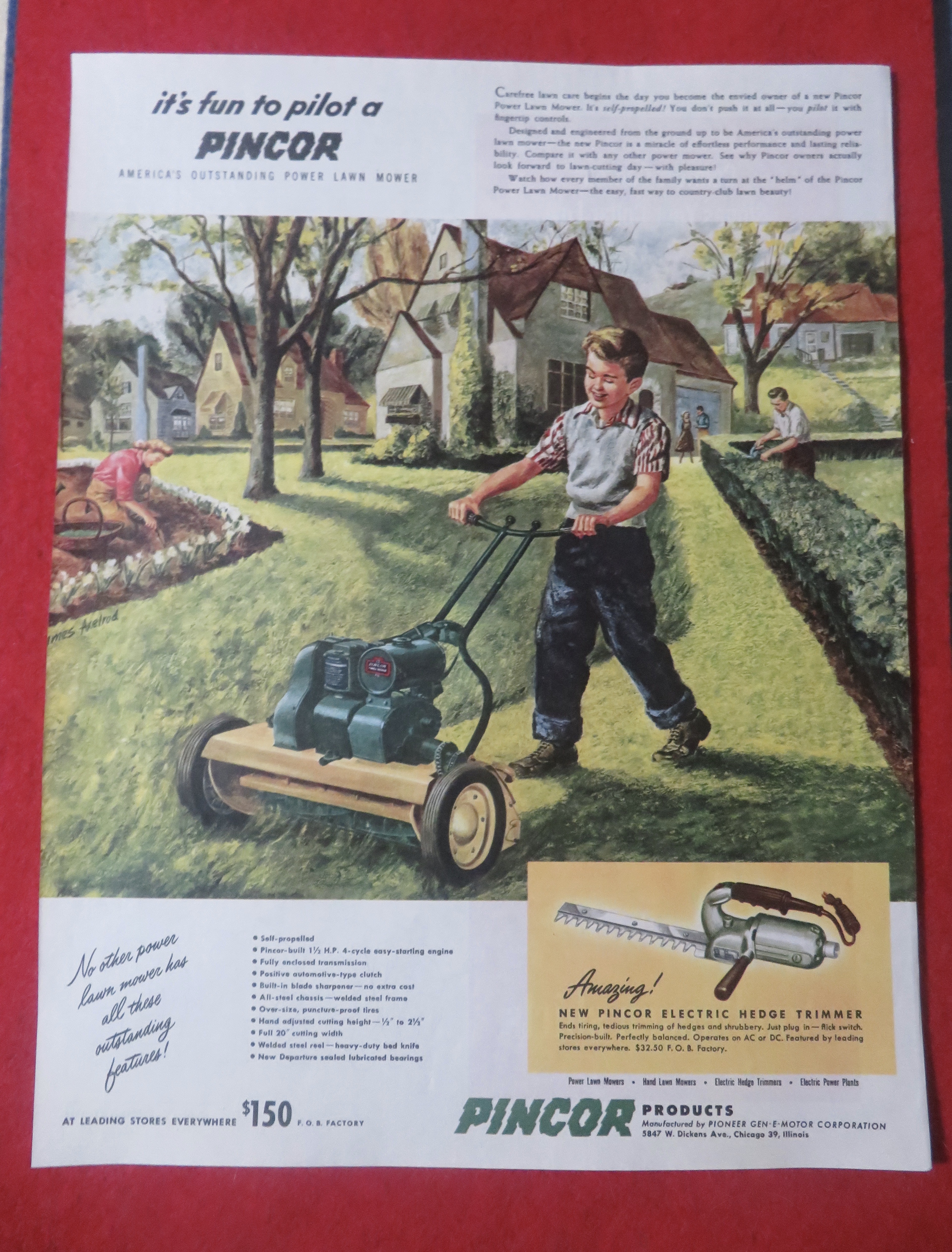 1948 Pincor Products with Pincor Power Lawn Mower