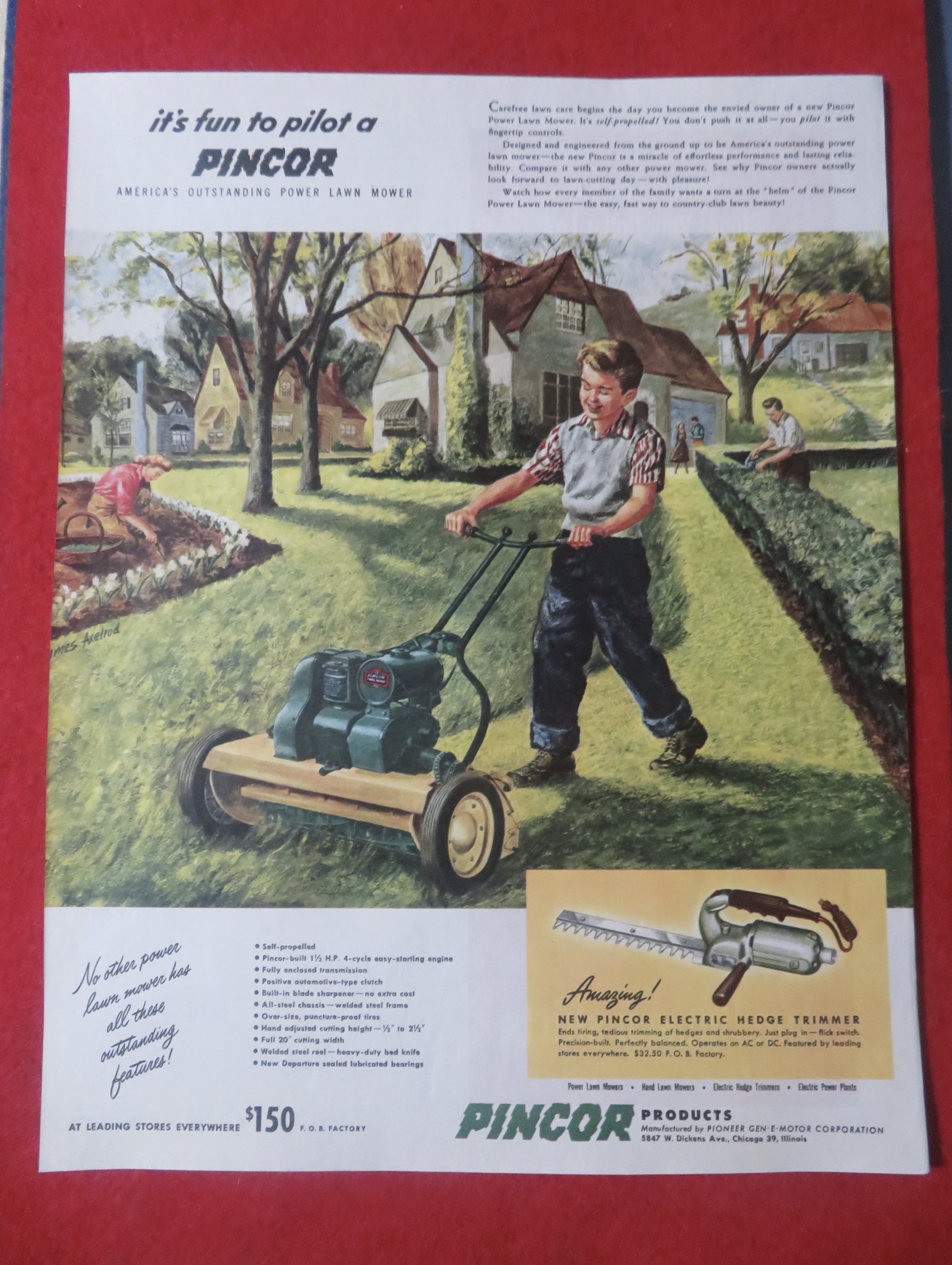 1948 Pincor Products with Pincor Power Lawn Mower