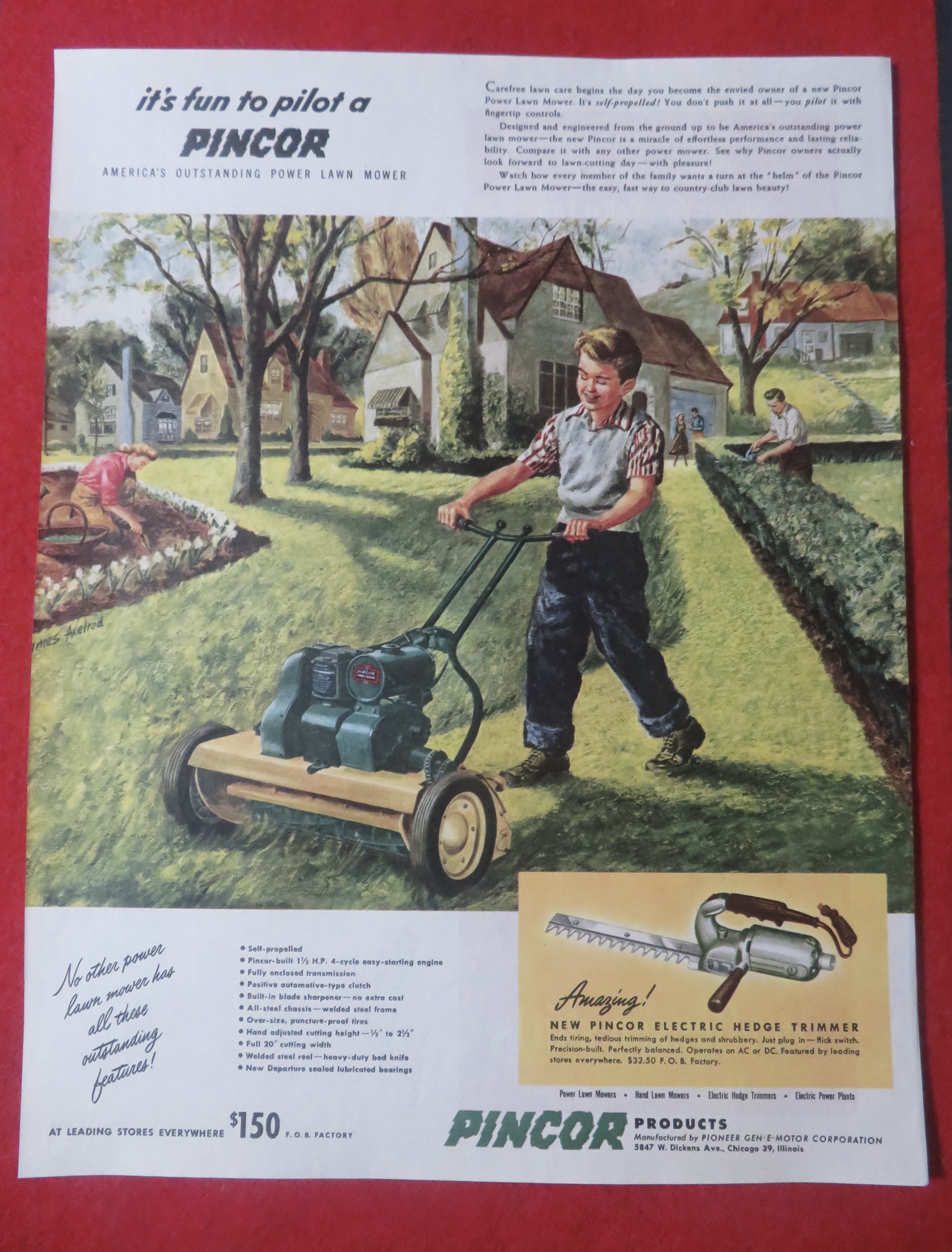 1948 Pincor Products with Pincor Power Lawn Mower
