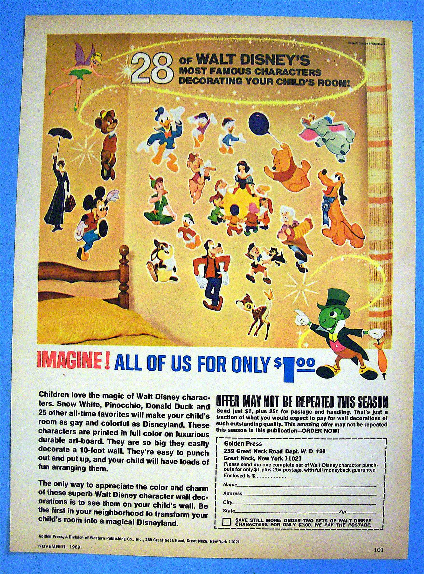 1969 Walt Disney Wall Decorations w/ Disney Characters