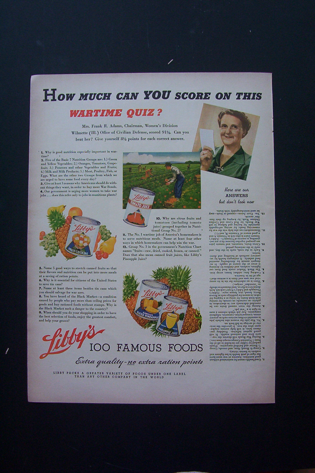 1943 Libby's 100 Famous Foods With Wartime Quiz
