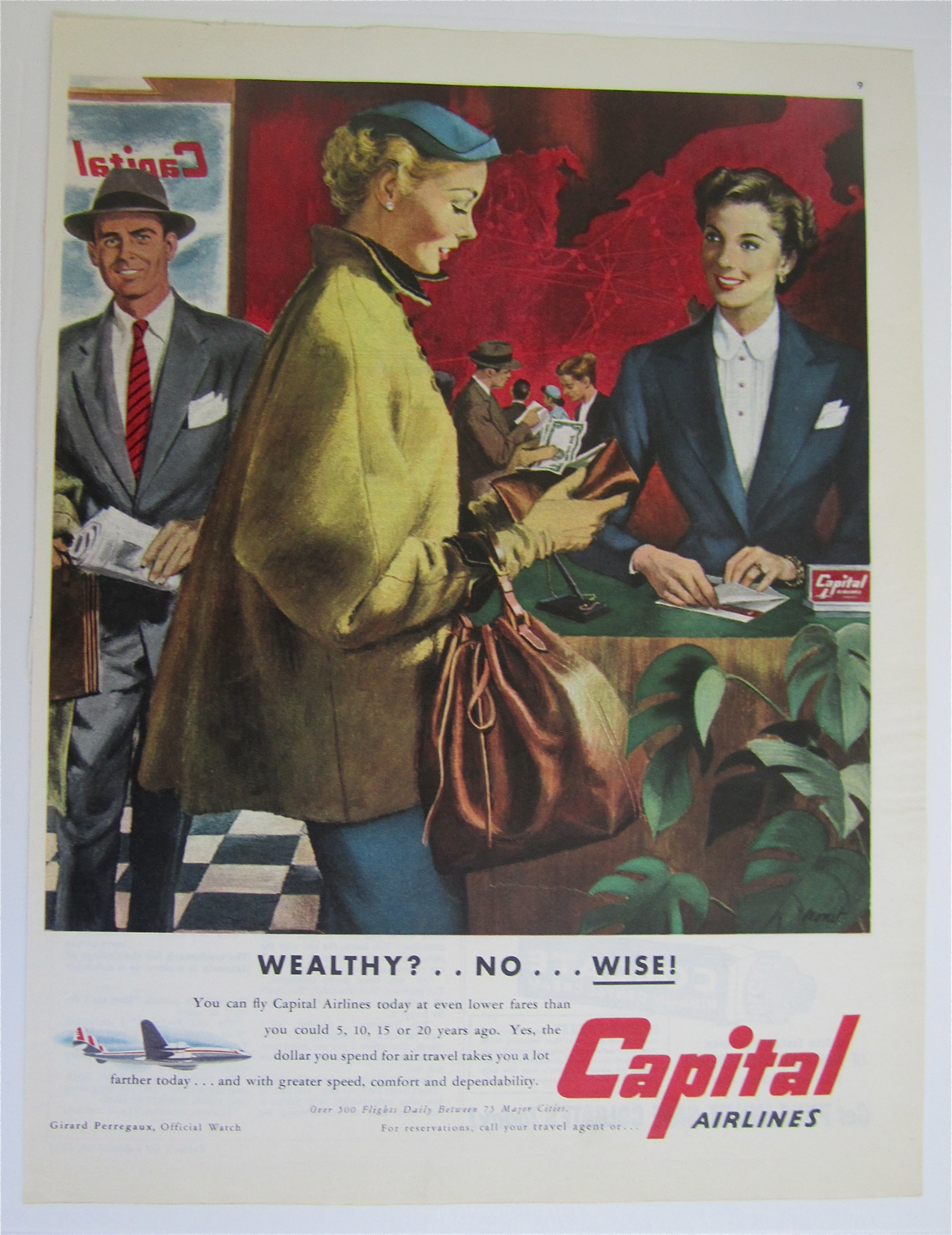 1952 Capital Airlines with Woman Paying For Ticket