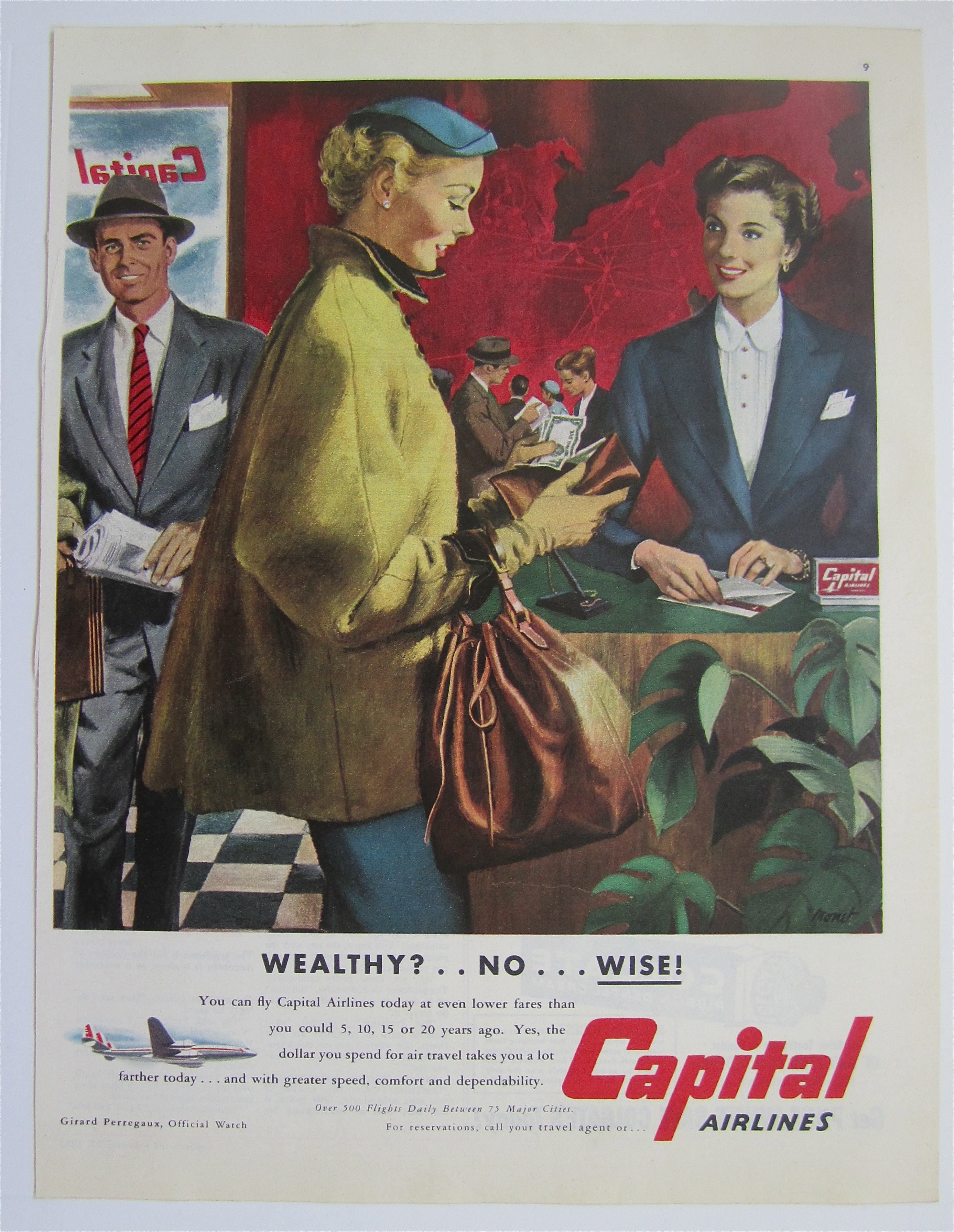 1952 Capital Airlines with Woman Paying For Ticket