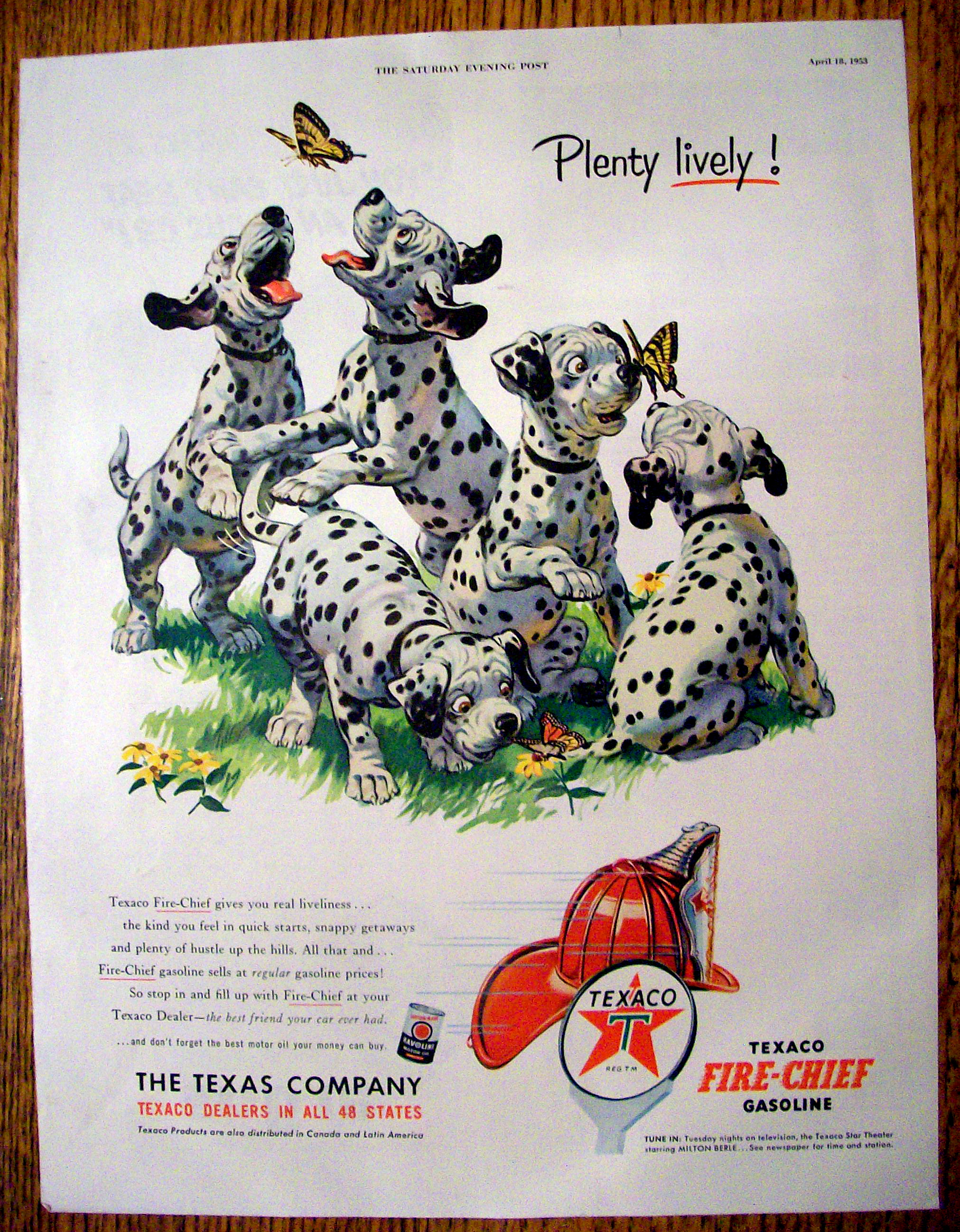 1953 Texaco Fire Chief Gasoline w Dalmatians Playing