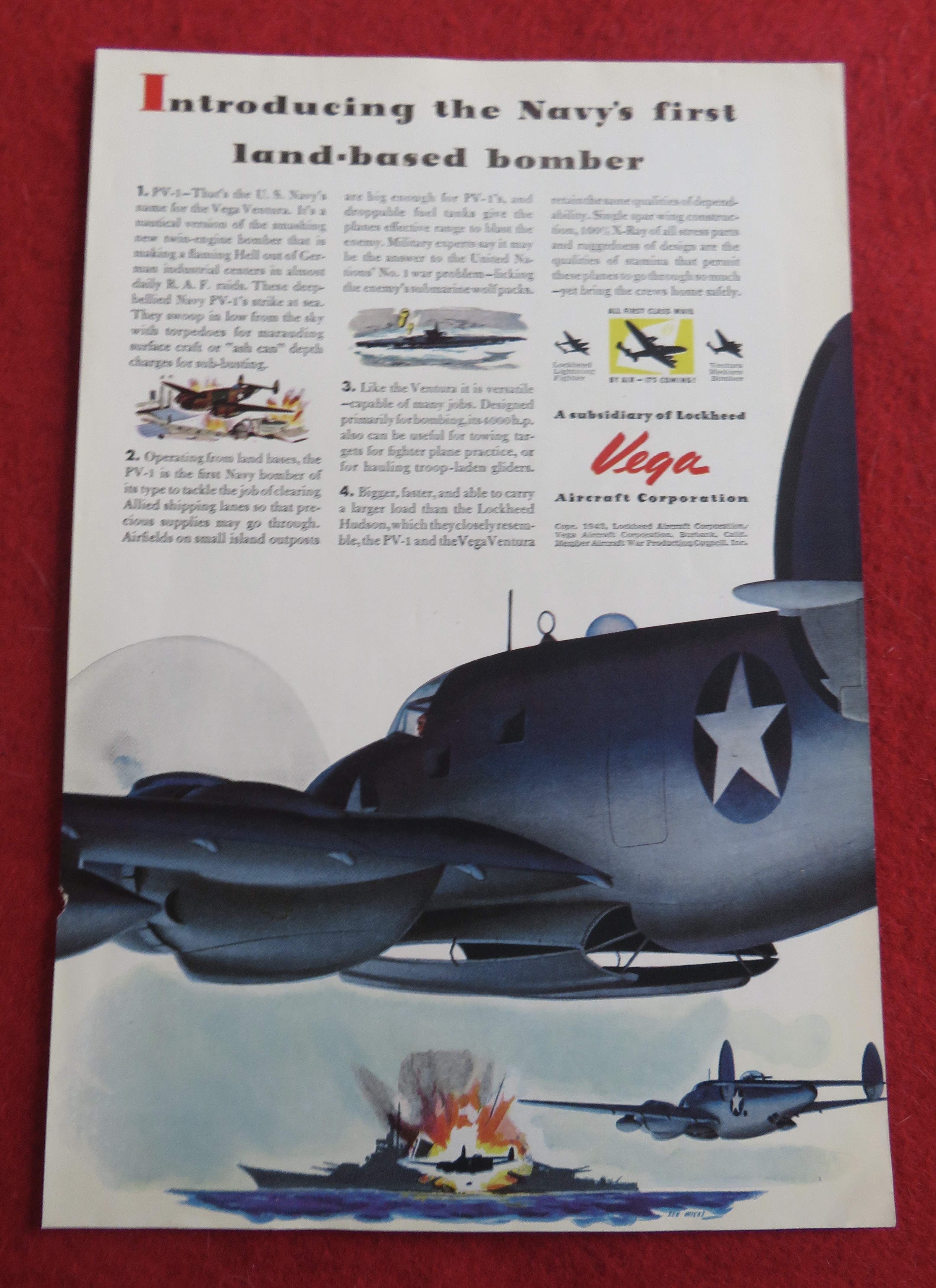 1943 Vega Aircraft Corporation with PV-1 Vega Ventura