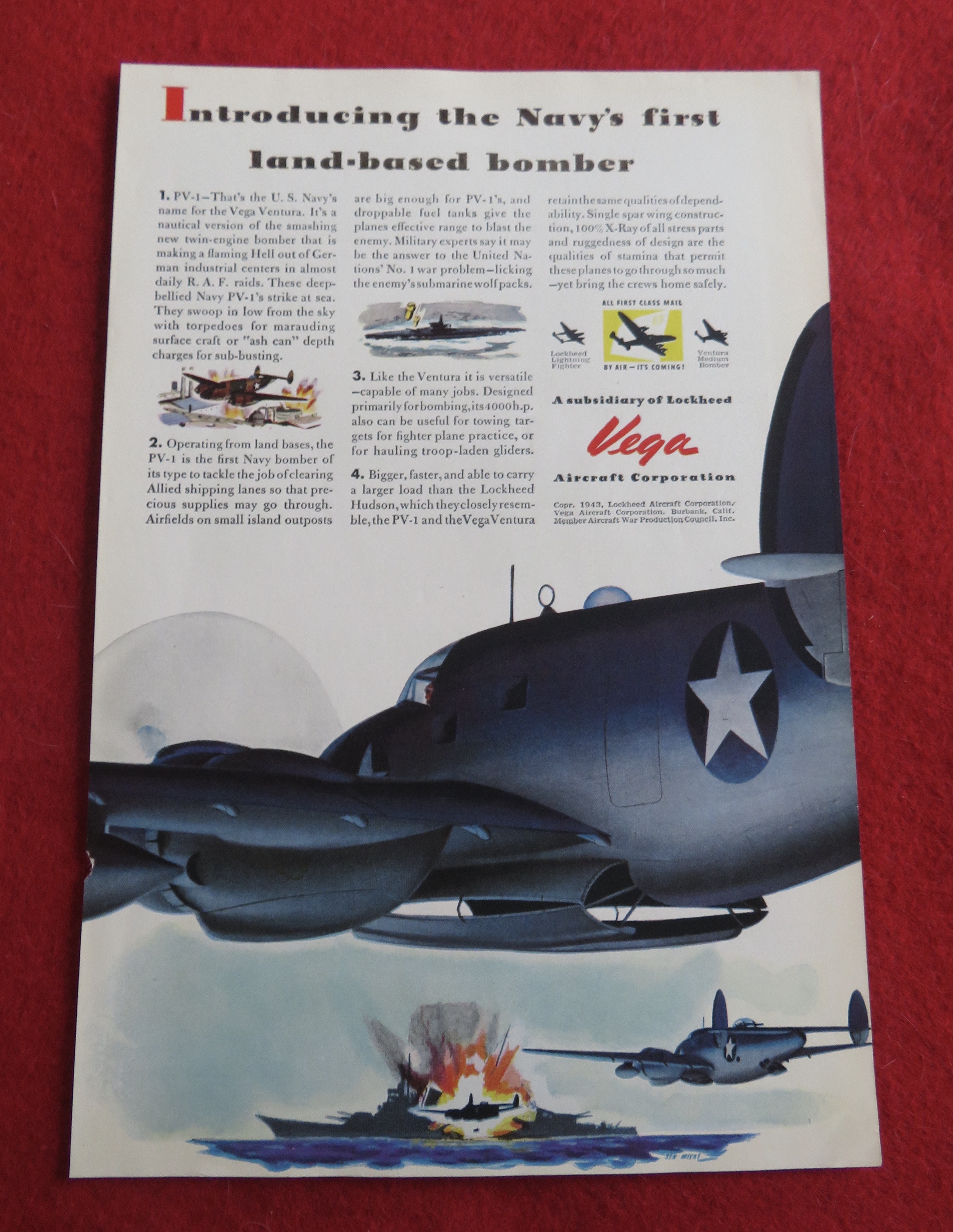 1943 Vega Aircraft Corporation with PV-1 Vega Ventura