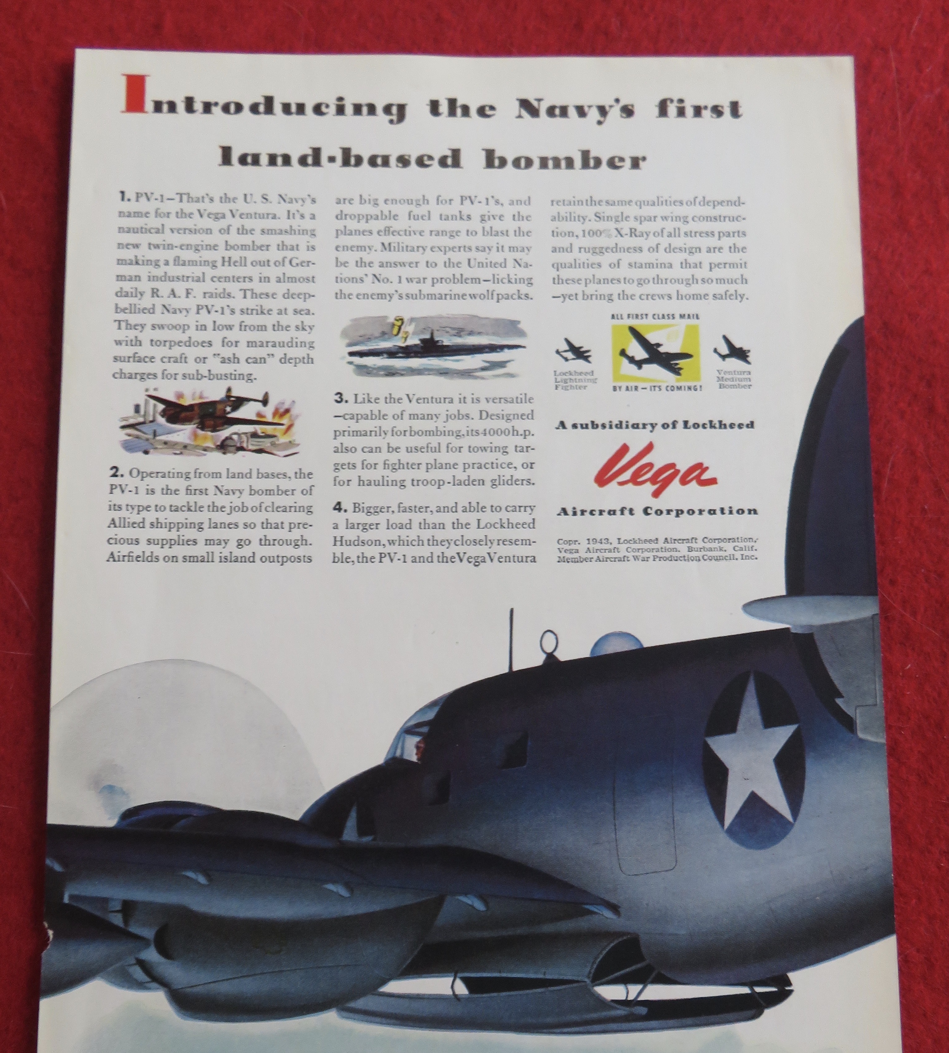 1943 Vega Aircraft Corporation with PV-1 Vega Ventura