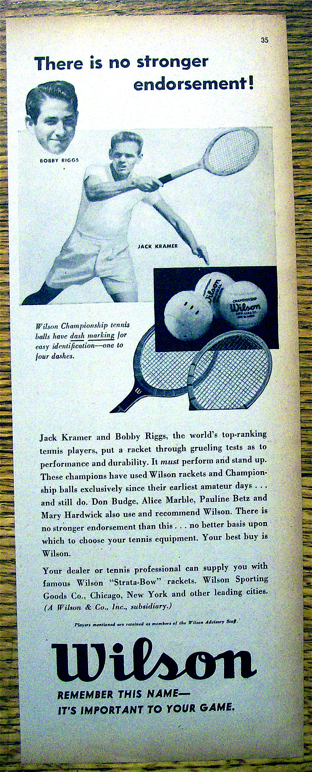 1948 Wilson Tennis Rackets & Balls w/Riggs and Kramer
