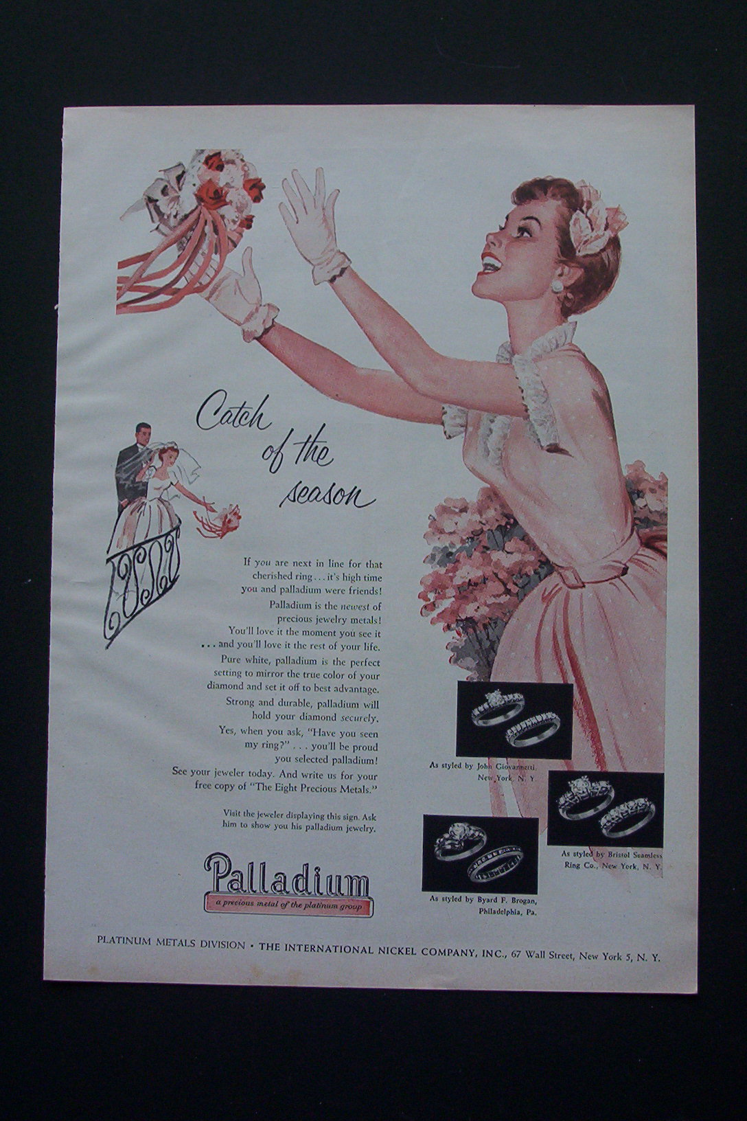1954 Palladium Platinum w/ Bridesmaid Catching Bouquet