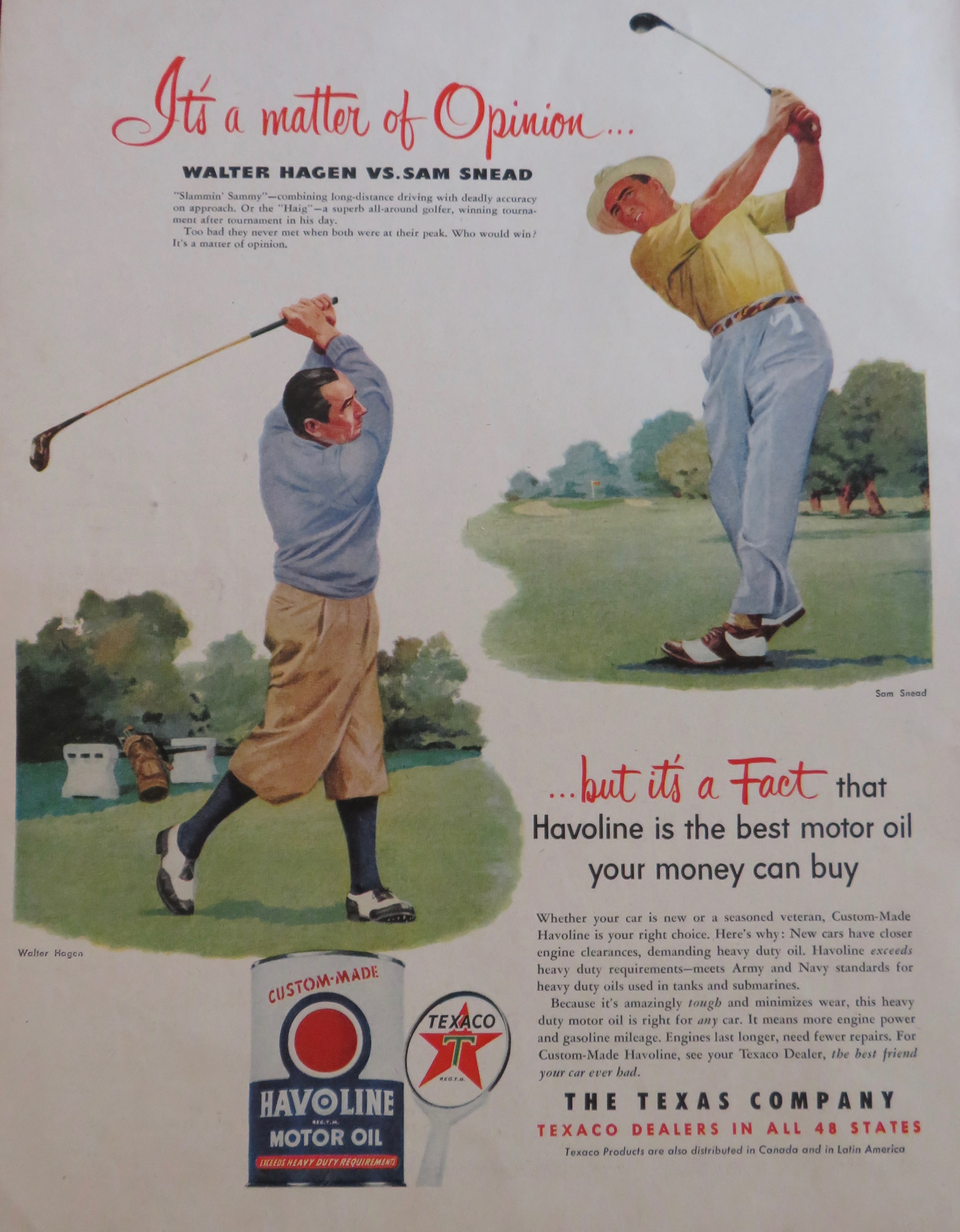 1951 Havoline Motor Oil with Sam Snead & Walter Hagen
