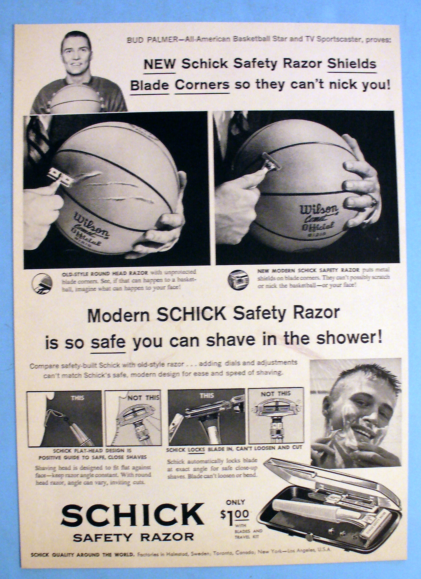 1960 Schick Safety Razor with Basketball's Bud Palmer